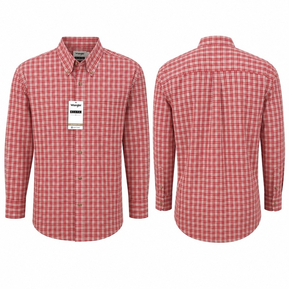 Wrangler Riata Mens Medium Red Plaid Button Down Shirt NWT Long Sleeve Cotton